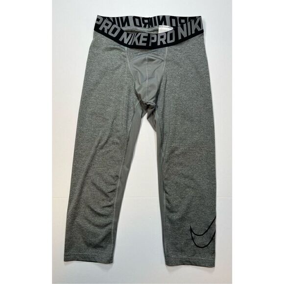 Nike Pro Boys' 3/4 Length Compression Tights Heather Grey Size Extra Large EUC - Picture 1 of 7